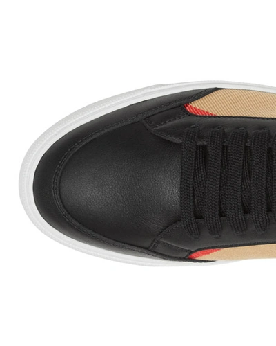 Shop Burberry House Check And Leather Sneakers In Black