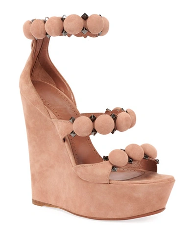 Shop Alaïa Bombe Platform Wedge Sandals In Beige