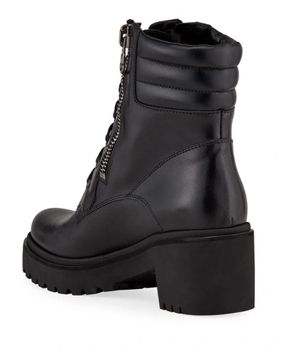 Shop Moncler Viviane Block-heel Leather Boots W/ Side Zip In Black