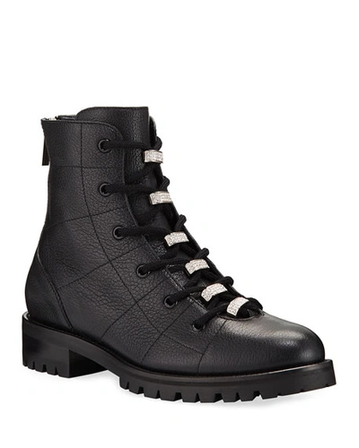 Shop Jimmy Choo Bren Lace-up Booties With Crystals In Black/silver