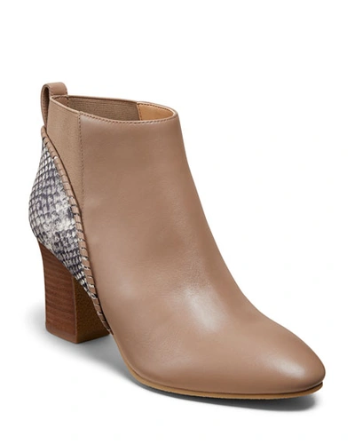 Shop Jack Rogers Poppy High-heel Leather Booties With Snake Print In Taupe/snakeprnt