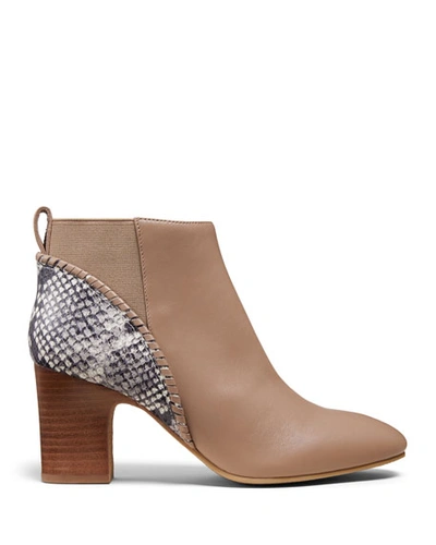 Shop Jack Rogers Poppy High-heel Leather Booties With Snake Print In Taupe/snakeprnt