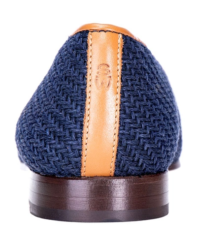 Shop Stubbs And Wootton Sisal & Leather Smoking Slipper Loafers In Navy