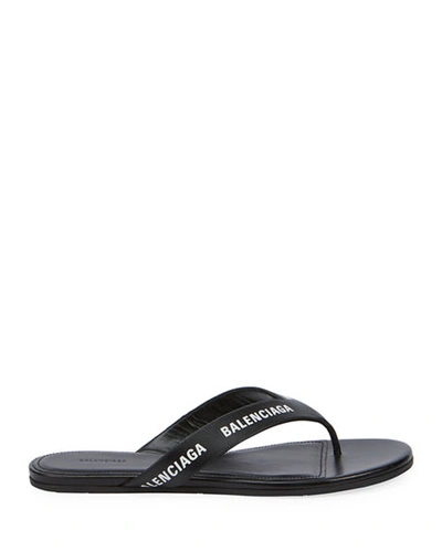 Shop Balenciaga Leather Logo Thong Sandals In Black/white