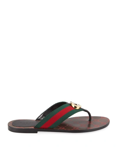 Shop Gucci Kika Web Thong Sandals In Brown Pattern