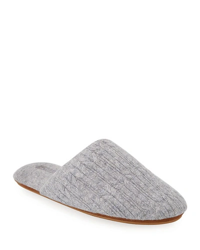 Shop Neiman Marcus Cable-knit Cashmere Slippers In Grey