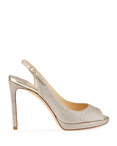 Shop Jimmy Choo Nova Glitter Peep-toe Slingback Pumps In Silver