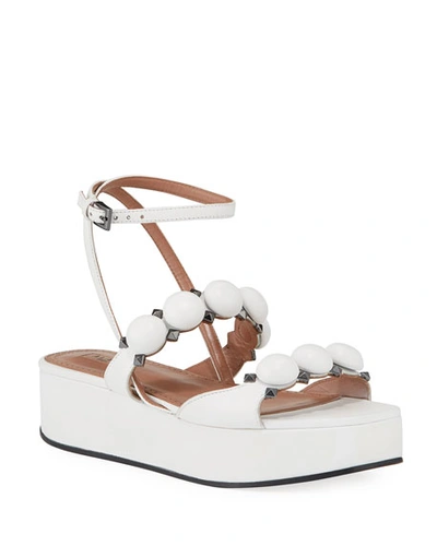 Shop Alaïa Bombe Stud Leather Platform Sandals In White