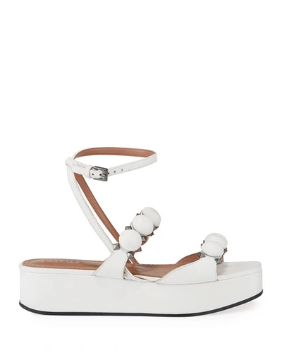 Shop Alaïa Bombe Stud Leather Platform Sandals In White