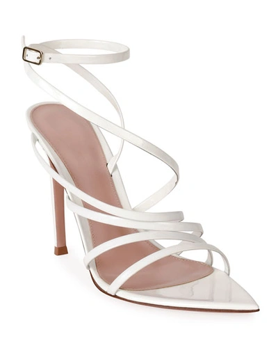 Shop Gianvito Rossi 105mm Strappy Patent Sandals In White