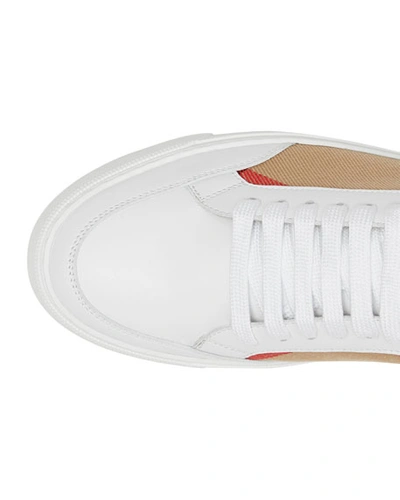 Shop Burberry New Salmond Check Leather Sneakers In White
