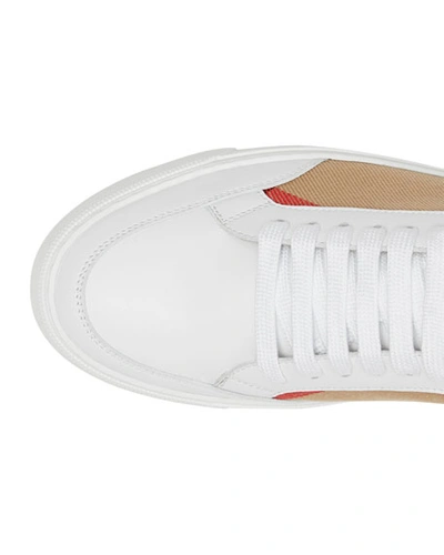 Burberry New Salmond Check Leather Sneakers In White