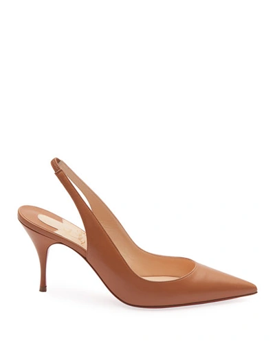 Christian Louboutin Clare Sling 80 Napa Red Sole Pumps In Tan 