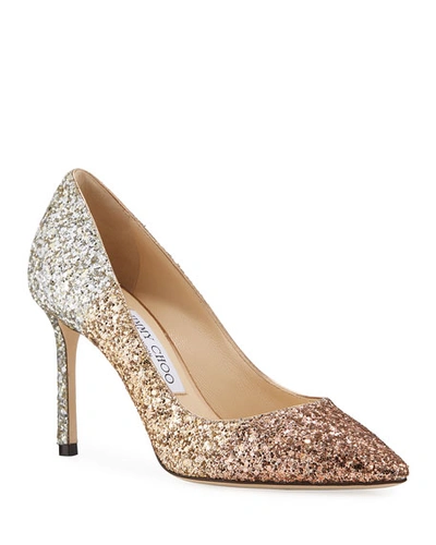 Shop Jimmy Choo Romy 85mm Glitter Degrade High-heel Pumps In Rose Gold