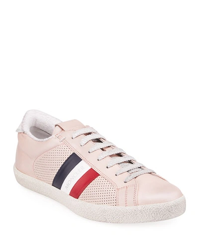 Shop Moncler Ryegrass Leather Logo Stripe Sneakers In White