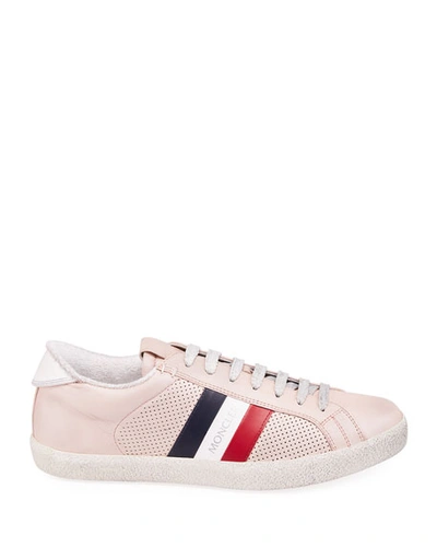 Shop Moncler Ryegrass Leather Logo Stripe Sneakers In White