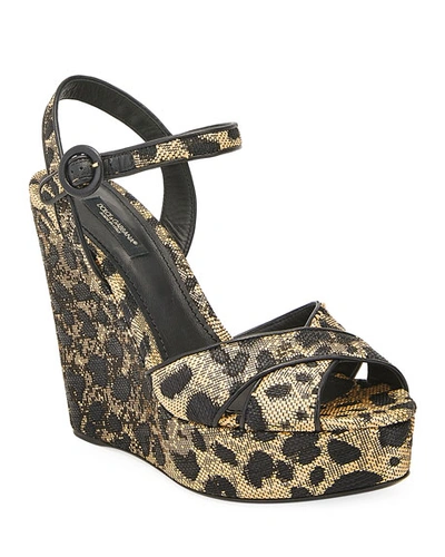 Shop Dolce & Gabbana 90mm Leopard-print Wedge Platform Sandals In Beige