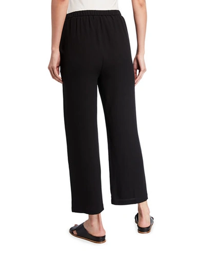 Shop Eileen Fisher Petite Straight-leg Silk Georgette Crepe Ankle Pants In Black