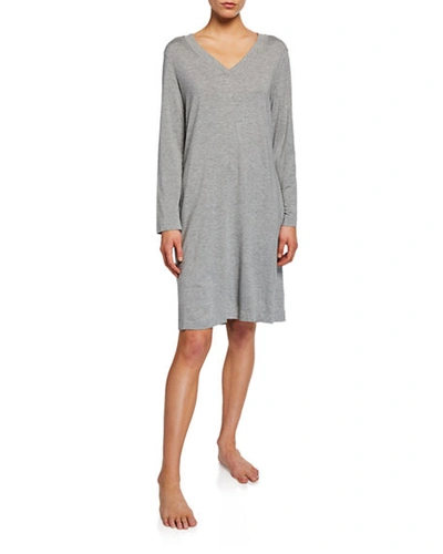 Shop Hanro Champagne Long-sleeve Nightgown In Grey Melange