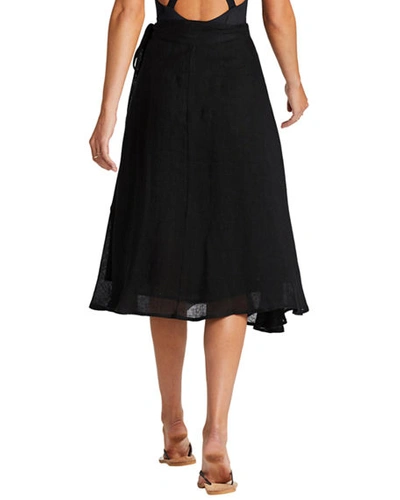 Shop Vitamin A Lana Linen Coverup Wrap Skirt In Ecolnn Gauze Blck