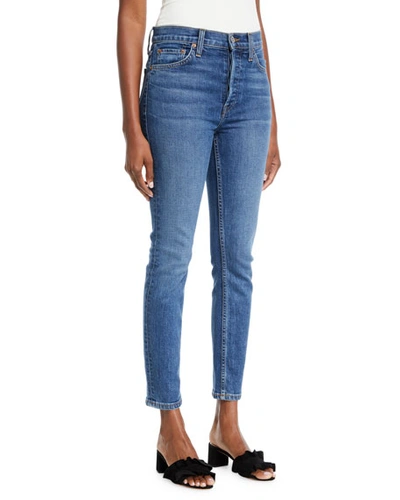 Shop Re/done High-rise Skinny Ankle Cropped Jeans In Mid 70s