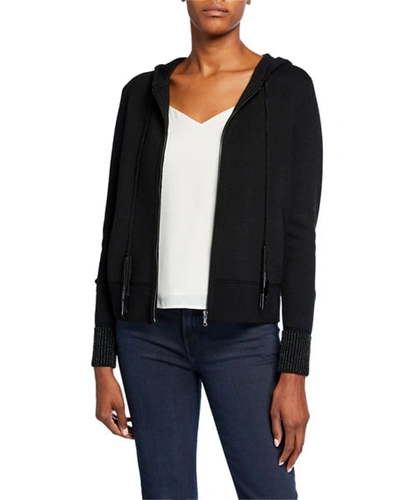 Shop Kobi Halperin Reta Zip-front Long-sleeve Fringe-trim Hooded Sweater In Black