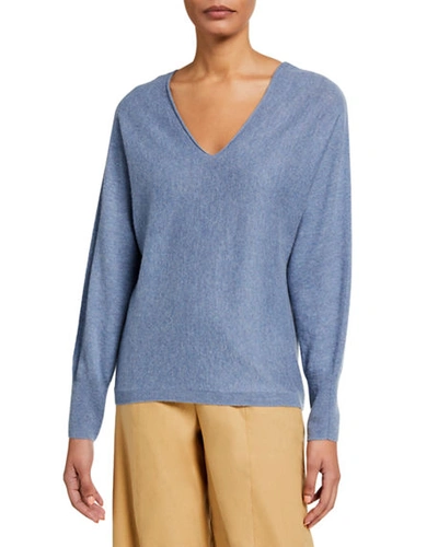 Shop Vince Double V-neck Cashmere-linen Sweater In H Sky Graphite