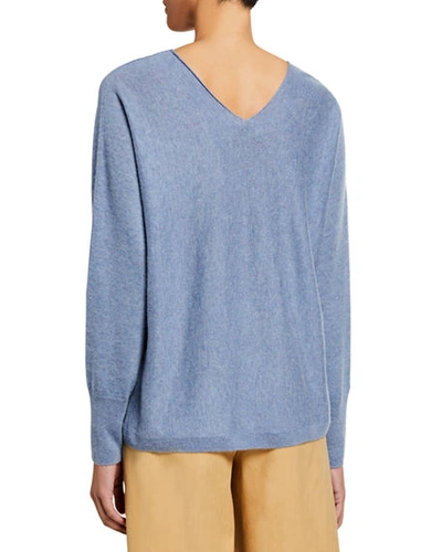 Shop Vince Double V-neck Cashmere-linen Sweater In H Sky Graphite