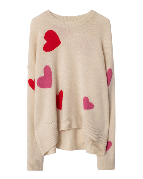 Zadig & Voltaire Markus C Heart Pattern Cashmere Sweater In Craie ...