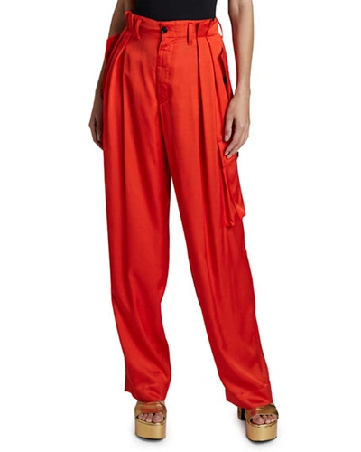 Shop Dries Van Noten High-rise Pleated Cargo Pants In Red