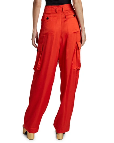 Shop Dries Van Noten High-rise Pleated Cargo Pants In Red
