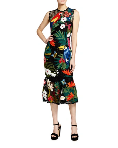 Shop Dolce & Gabbana Tropical Embroidered Crocheted Dress In Black Pattern