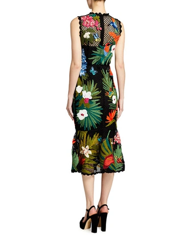 Shop Dolce & Gabbana Tropical Embroidered Crocheted Dress In Black Pattern