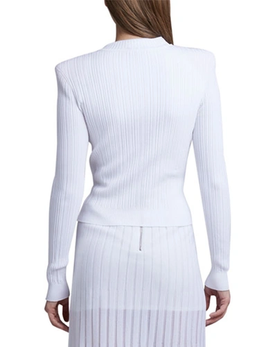 Shop Balmain Pleated Knit Cardigan With Silver Buttons In White