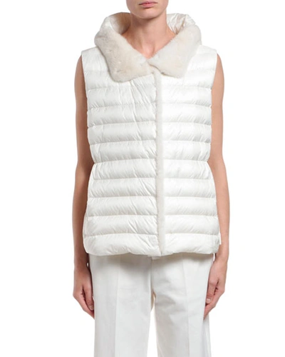 Shop Moncler Beurre Long Mink Fur-trim Hooded Puffer Vest In White