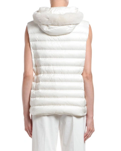 Shop Moncler Beurre Long Mink Fur-trim Hooded Puffer Vest In White