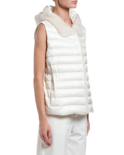 Shop Moncler Beurre Long Mink Fur-trim Hooded Puffer Vest In White