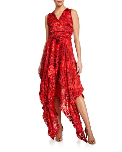 Shop Alice And Olivia Sammi Double-layered Handkerchief Dress In Red Pattern