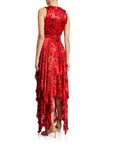 Shop Alice And Olivia Sammi Double-layered Handkerchief Dress In Red Pattern