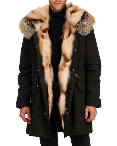 Shop Gorski Men's Fox Fur Trim Parka In Black