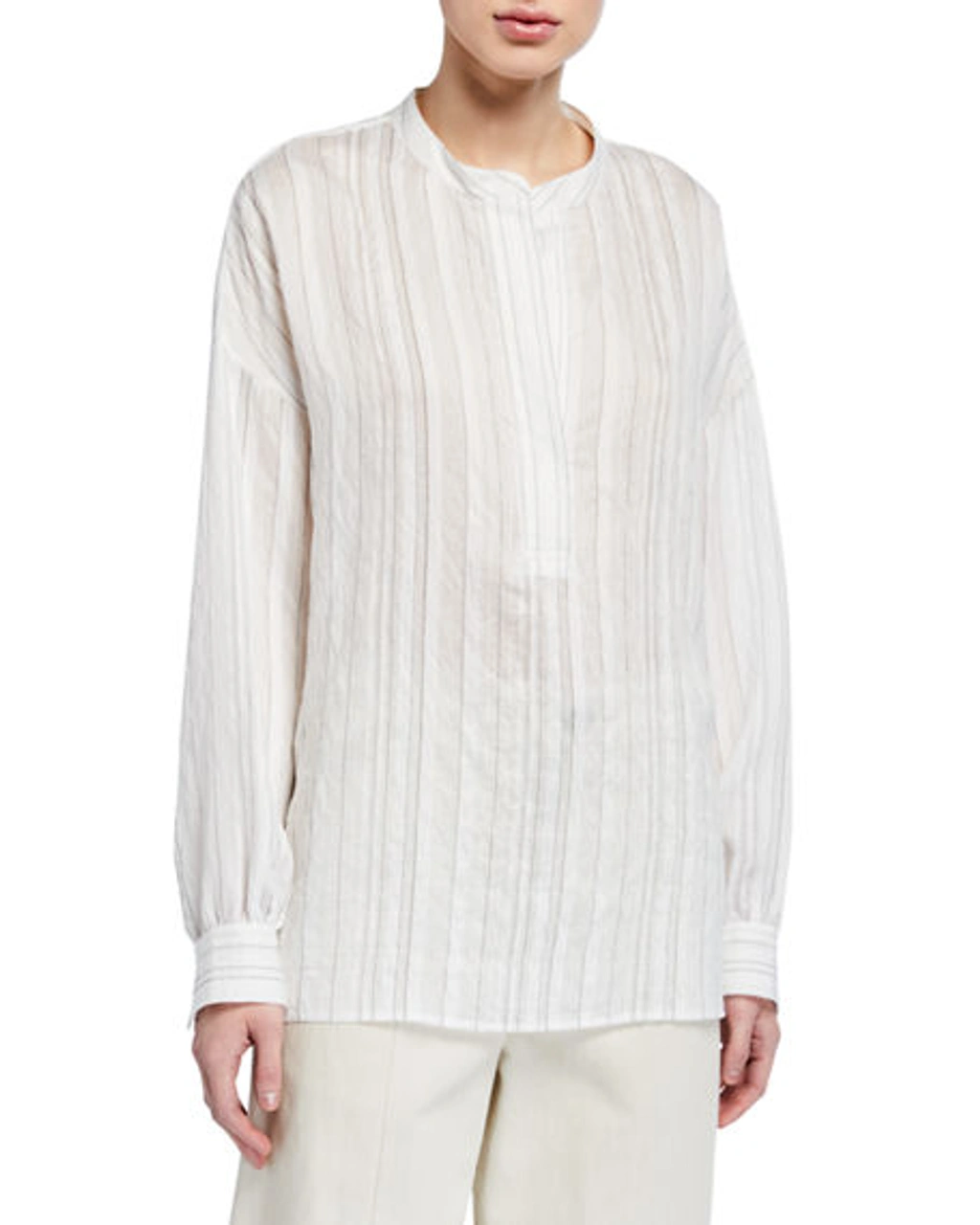 Vince Drapey Striped Pullover Blouse In Optic White ModeSens