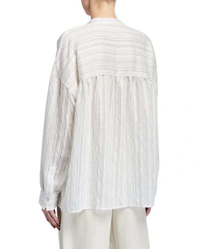 Shop Vince Drapey Striped Pullover Blouse In Optic White