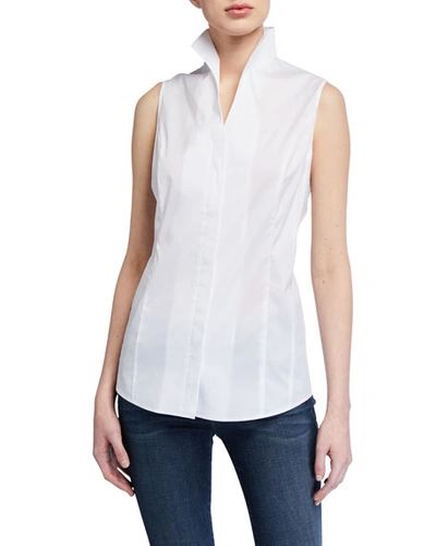 Shop Misook Sleeveless Stretch Cotton Button-down Shirt In White