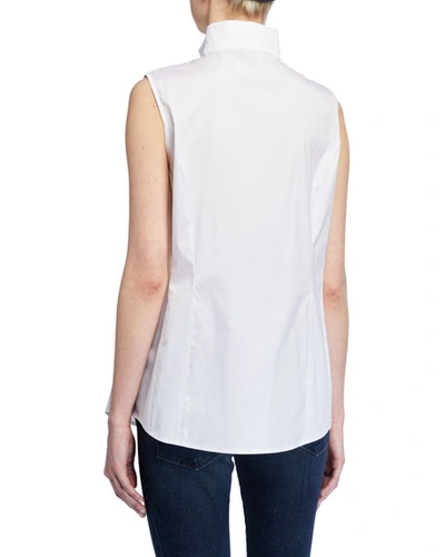 Shop Misook Sleeveless Stretch Cotton Button-down Shirt In White