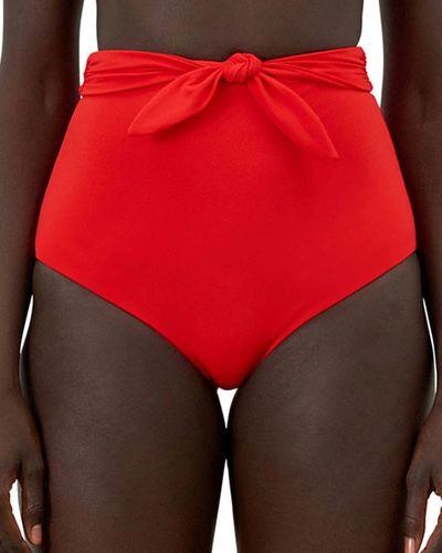 Shop Mara Hoffman Jay High-waist Tie-front Bikini Bottoms In Red Coat