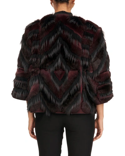 Shop Burnett New York Chinchilla Jacket W/ Fox Inserts In Red Pattern