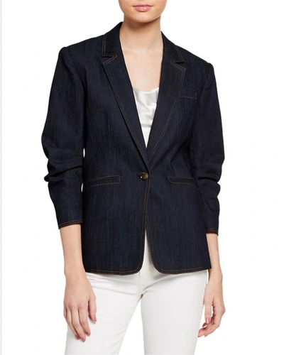 Cinq À Sept Khloe Ruched Sleeve Blazer In Indigo