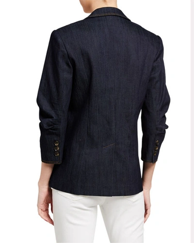Cinq À Sept Khloe Ruched Sleeve Blazer In Indigo