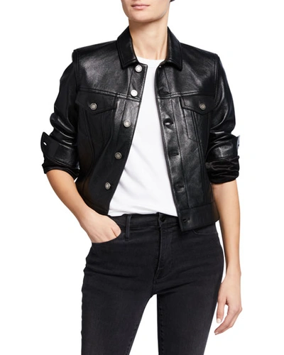 Shop Saint Laurent Leather Boxy Jacket In Black