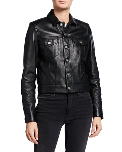 Shop Saint Laurent Leather Boxy Jacket In Black